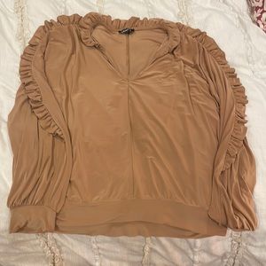 Salmon ruffled long sleeve cropped top from Express.